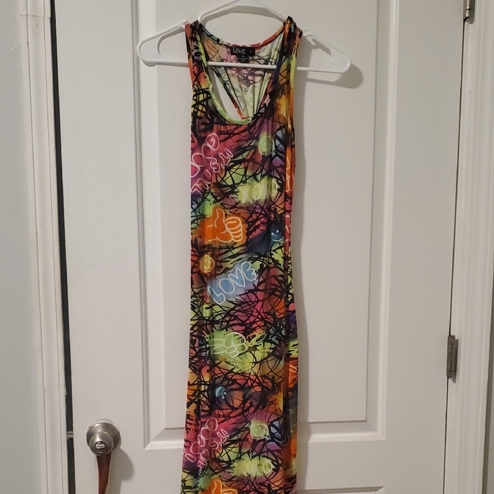 Love Orange Pink Sleeveless Bodycon Maxi Dress